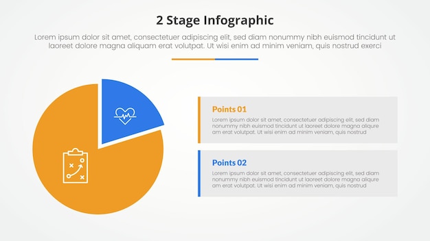 2 points stage template for comparison opposite infographic concept for slide presentation with piechart shape and rectangle box description with flat style