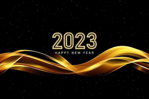 2023 Merry Christmas and Happy New Year Abstract shiny transparent wave flow golden color Wave design element