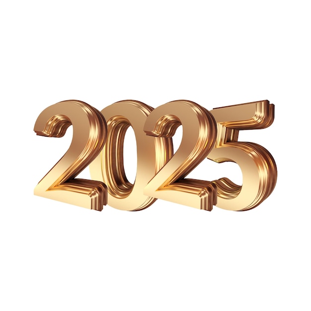 2025 Gold Balloon Numbers in 3D Render for Festive New Year Designs with transparent background