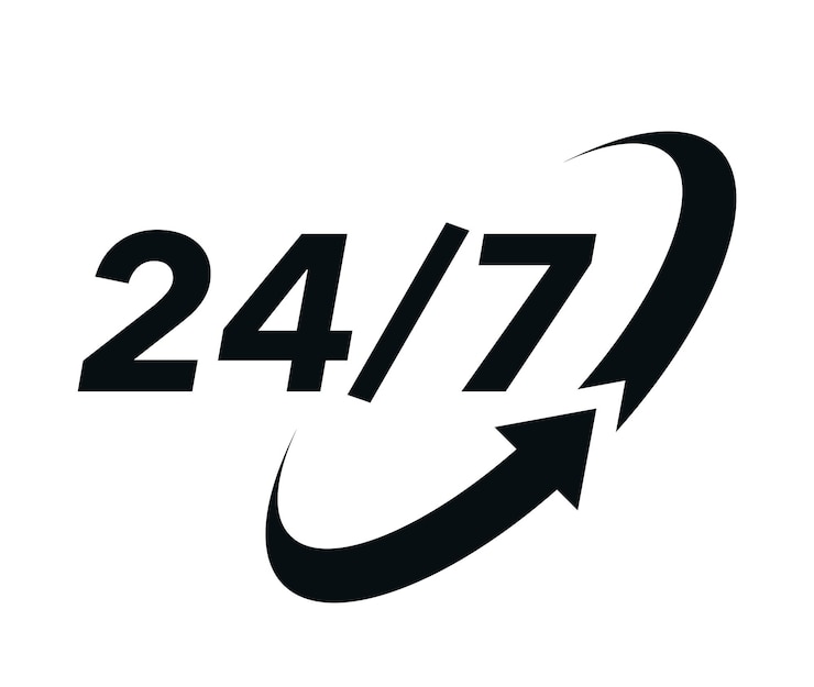 24 7 icon The 24 hour service is open 24 hours a day 7 days a week