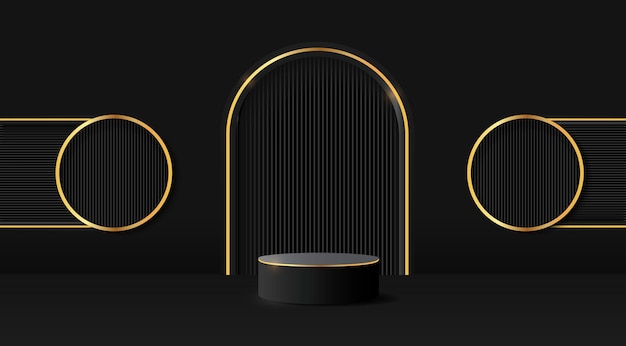 3D abstrac and realistic black cylinder pedestal podium