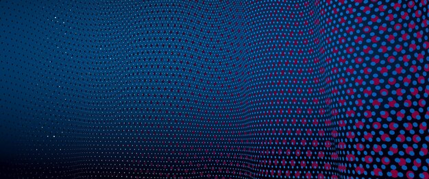 3D abstract dark blue background with dots pattern vector design, technology theme, dimensional dotted flow in perspective, big data, nanotechnology.