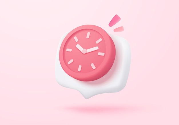 3D alarm clock icon with chat notice bubble New urgency reminder concept for social media element speech 3d hour announce icon for urgency time vector render illustration