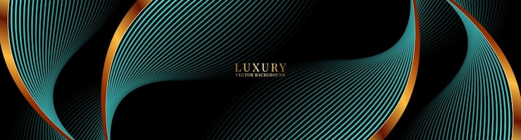 Vektor 3d blue luxury abstract background overlap layer on dark space with golden waves effect decoration