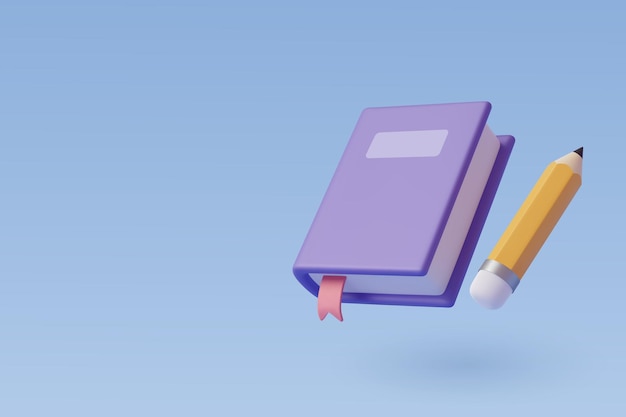 3d book with pencil icon for web design isolated education and online class concept eps 10 vector