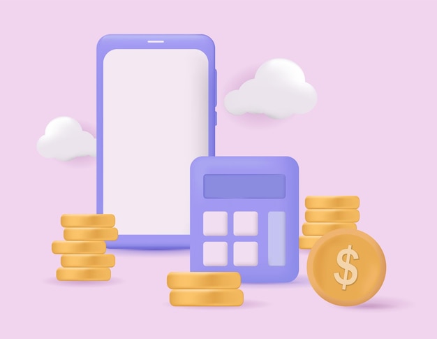 3d calculator with a stack of coins finance counting concept
