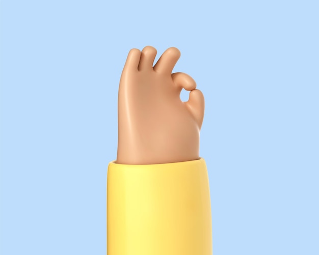 3d cartoon hand gesture of ok sign isolated on blue background icon with human arm with fingers showing zero or symbol of okay vector 3d illustration