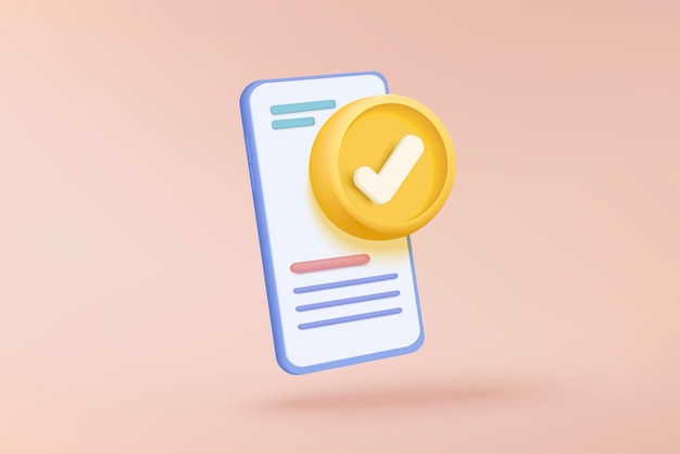 3d check mark icon isolated on mobile phone check list button best choice for right success tick accept agree on application choose icon vector with shadow 3D rendering illustration