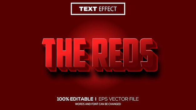 3d editable text effect the reds theme premium vector