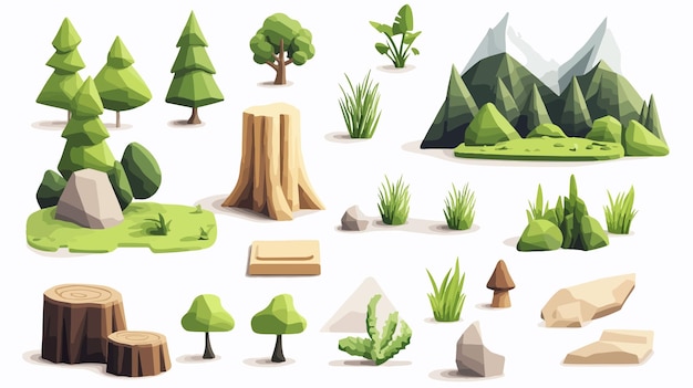 3D Environments Element on Background Flat Vector Design