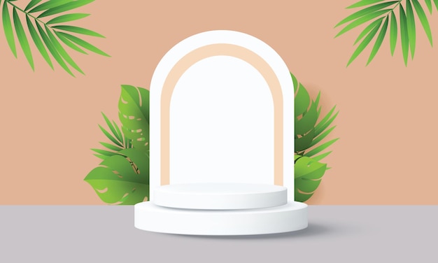 3d geometric podium mockup leaf tropical netural concept for showcase green background Abstract mini