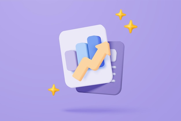 3D graph up with alert notice icon for finance statistic sell and buy report analyzing investment money cash and exchange with finance 3d trading stock report icon vector render illustration