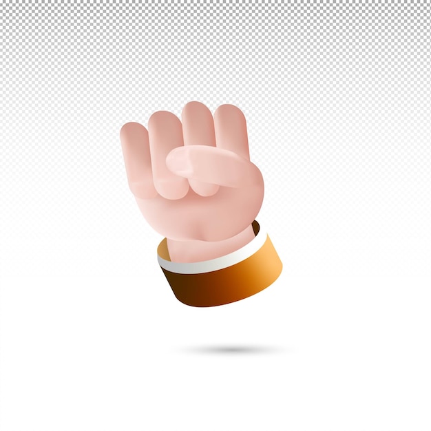 3d hand clenched sign cartoon style on white tranparent background free vector