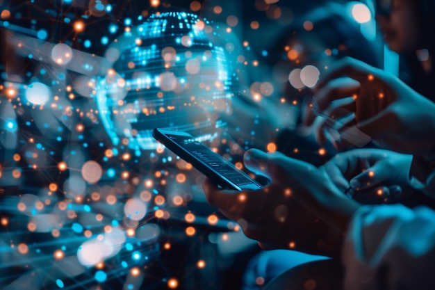 3d illustration of abstract sphere shape of glowing circles and particles Global Network connection