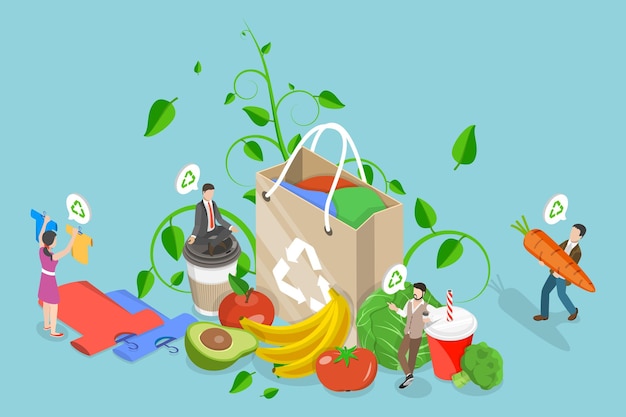 3D Isometric Flat Vector Conceptual Illustration of Organic Ecological Lifestyle