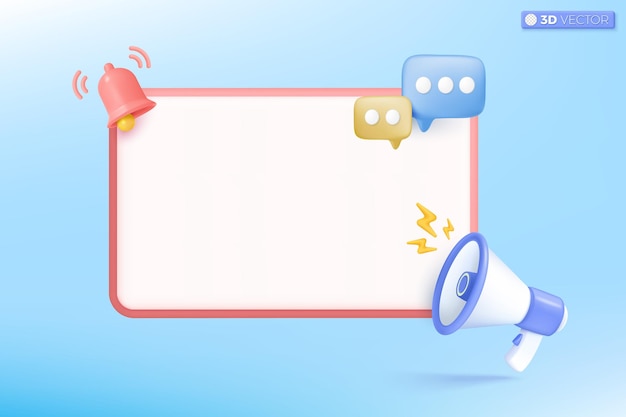 3d megaphone speaker icon symbol Notification bell speech bubble loudspeaker announce discount promotion Sell reduced prices concept 3D vector isolated illustration Cartoon pastel Minimal style