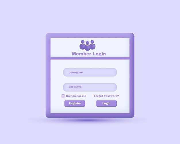 3d member log in purple user interface sign in web isolated on