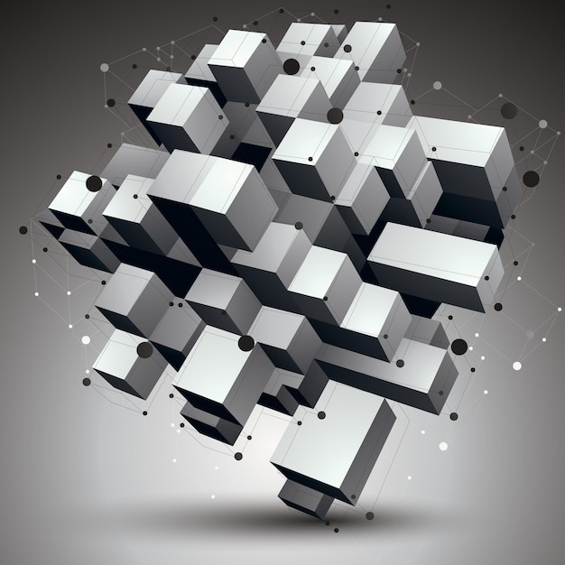 3d mesh modern stylish abstract construction, origami facet object constructed from different geometric parts.