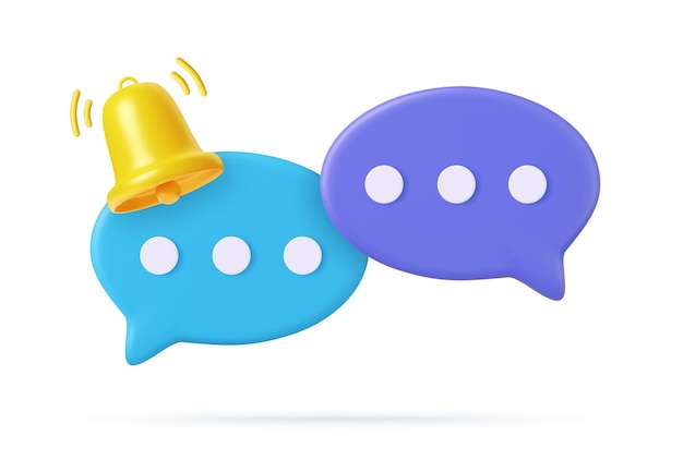 3d Notification bell on speech bubble with text