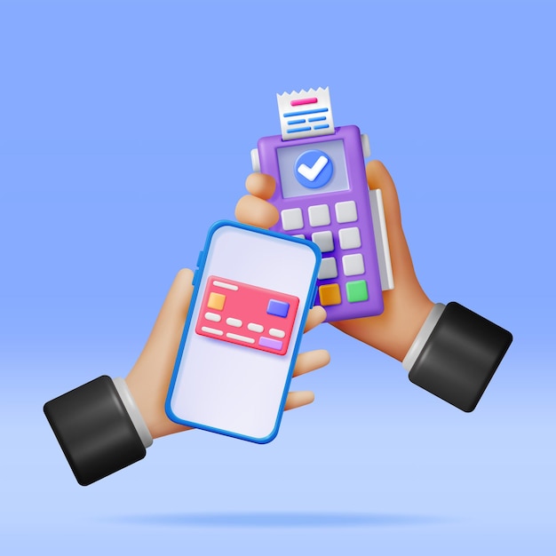 3D Payment Terminal with Smartphone and Receipt