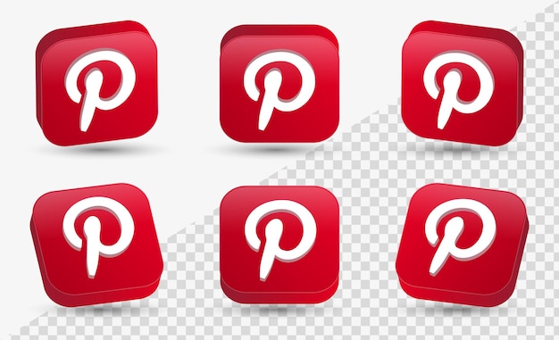 3d pinterest logo in modern square for 3d social media icons logos or network platform icon frame