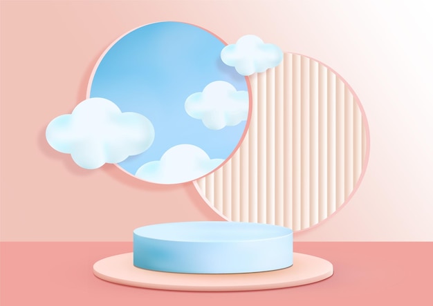 3d podium geometric with blue sky and cloud vector background for products showcase promotion dis
