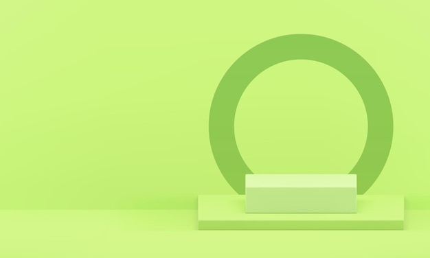 3d podium pedestal light green geometric stand with circle frame wall background realistic vector
