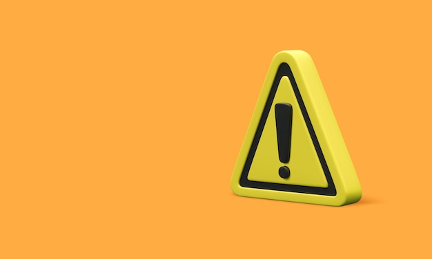 3d realistic triangle warning sign with exclamation mark isolated on orange background vector illustration