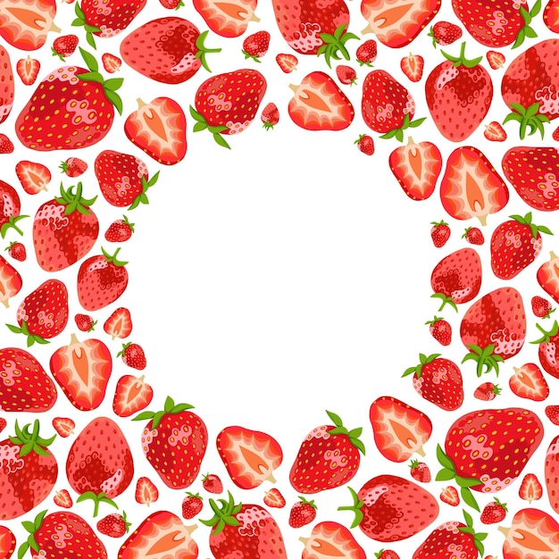 3d Realistic Vector Strawberries Round Frame on White Background