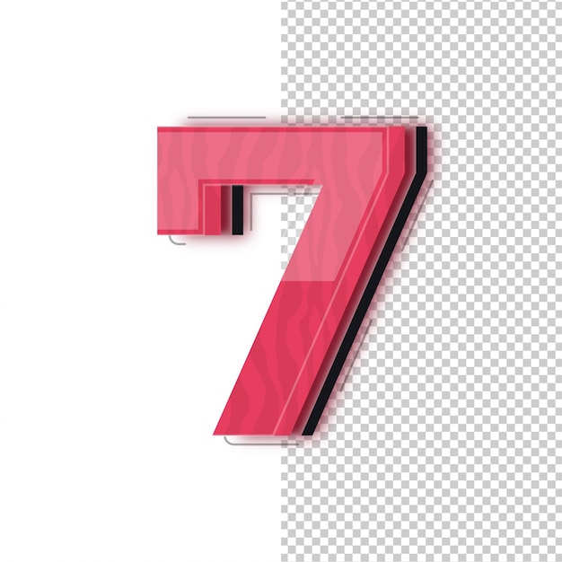 3D Red Glass Effect Number 7 Icon with Editable Background