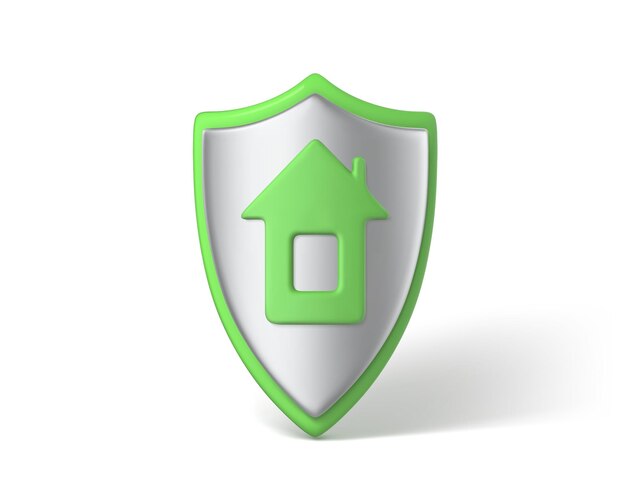 3d render shield with house icon Home security concept House protect symbol Vector 3D Illustration