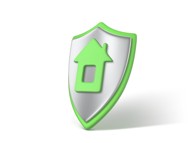 3D render shield with house icon Home security concept House protect symbol Vector 3d Illustration