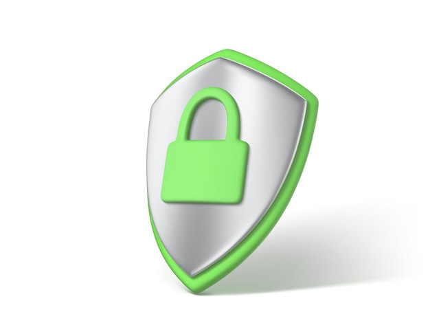 3d render shield with padlock icon concept of privacy good password secure data protection verification system cybersecurity and information network protection vector 3d illustration