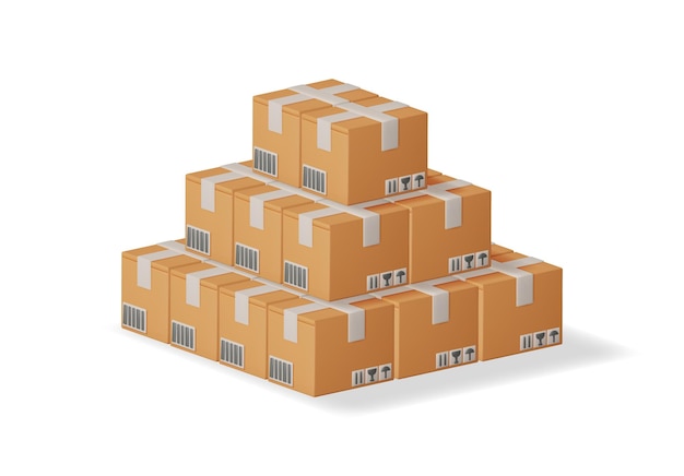 3d stack of cardboard boxes isolated