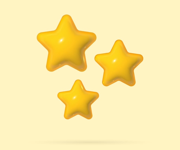 3d star in realistic cartoon style Three yellow star for dreaming concept Soft pop vector render design elements for feedback award and achievements