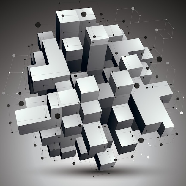 3d vector abstract technology illustration, perspective geometric unusual object with wireframe. origami shape.