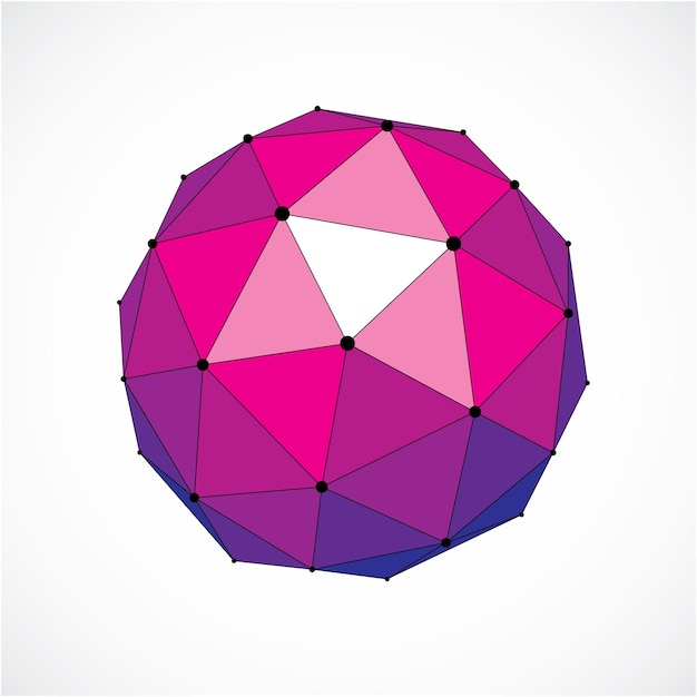 3d vector digital wireframe spherical object made using triangular facets. geometric polygonal structure created with lines mesh. low poly shape, purple lattice form for use in web design.