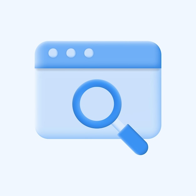 3d vector illustration search engine icon with magnifying glass and web browser window