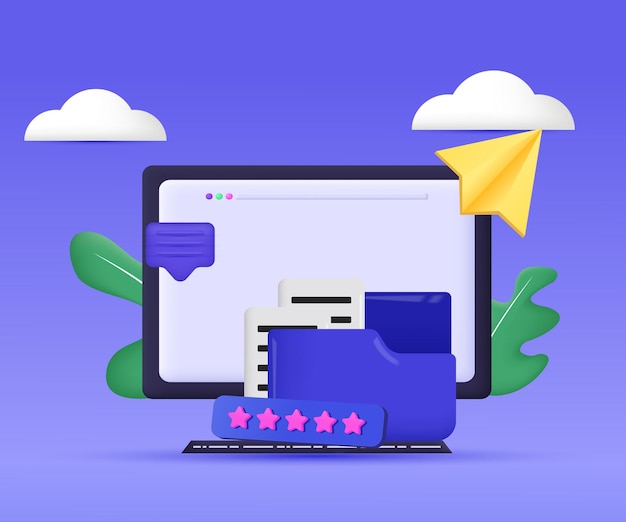 3d vector purple folder files file transfer new idea concept design