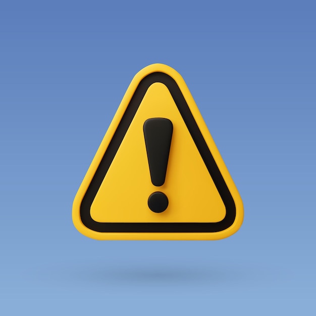 3d vector yellow warning sign with exclamation mark concept