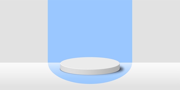 3D white product podium with blue color in backdrop Abstract geometric composition in minimal desig