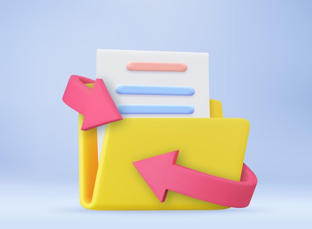 3d Yellow folder with files and arrow