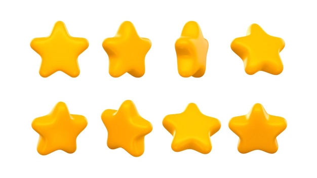 3d yellow stars set rotated at different angles realistic vector icons isolated glossy shiny icons