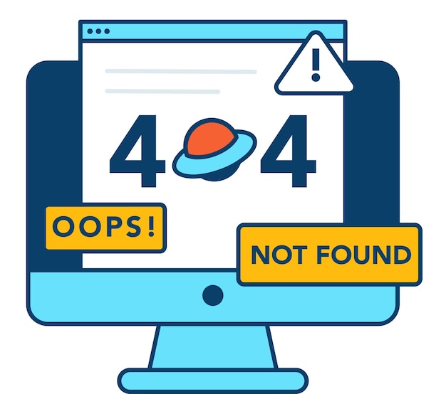 404 error page not found computer monitor with exclamation mark vector illustration