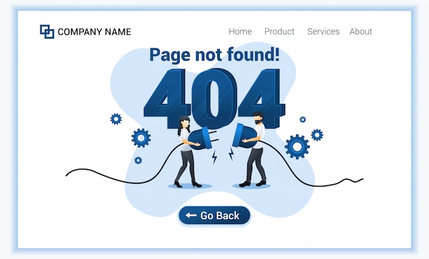 404 error page not found concept with a man and woman trying to connecting network cable problem.  