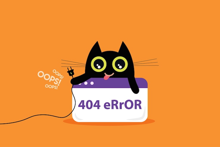 404 error page with black cat illustrations