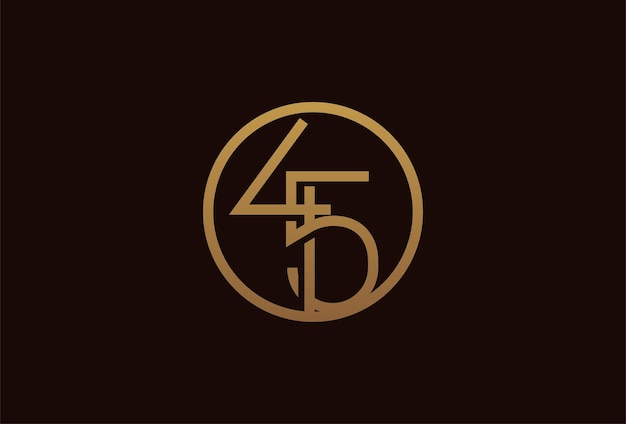 45 years anniversary logo, gold line circle with number inside, golden number design template