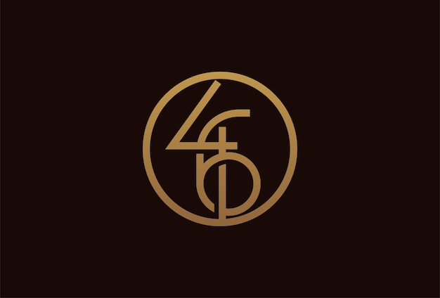 46 years anniversary logo, gold line circle with number inside, golden number design template