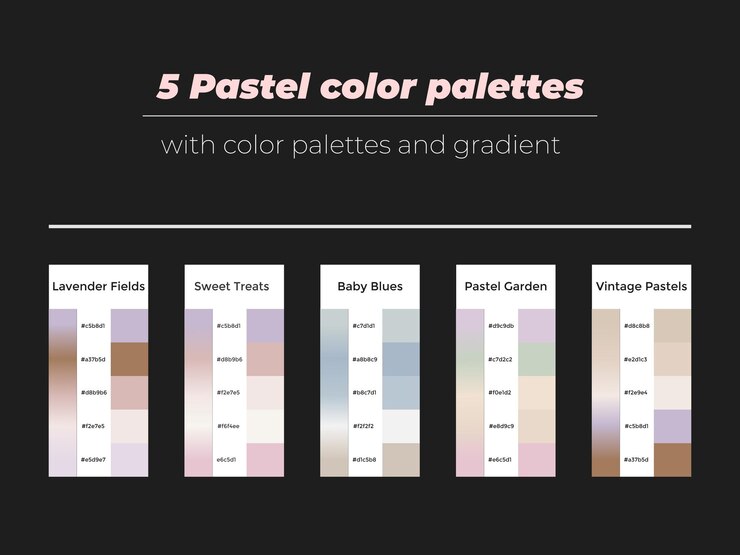 Vektor 5 pastel color palettes with color and gradient isolated on black background