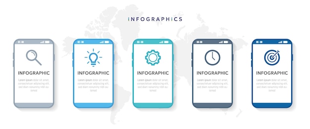 5 step phone infographics with icon options